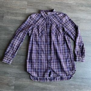 Duluth Trading Co Button Up Shirt Tunic Plaid Womens M 100% Cotton Grunge Casual